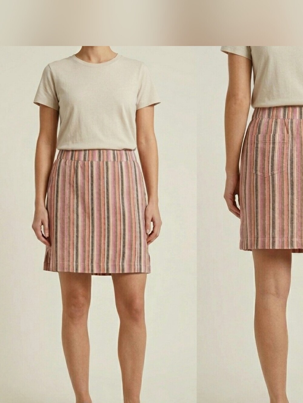 Intro Love The Fit Linen Blend Striped Skort Pink Orange Boho Summer Skirt 6
